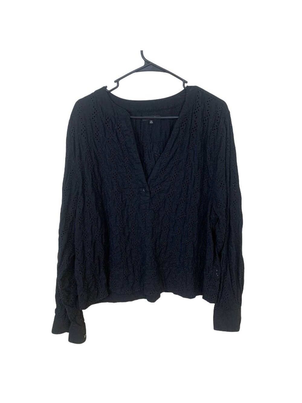 Madewell Womens Black Eyelet Top Long Sleeve Blouse XL Linen Blend India